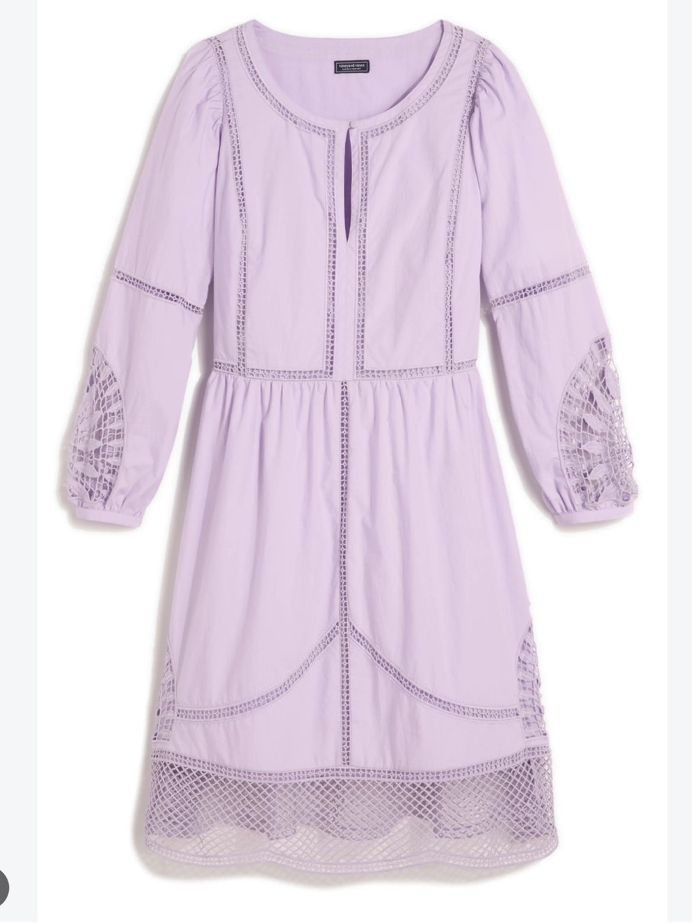 Vineyard Vines Open Stitch Inset Lace Cotton Dress Iris Purple L